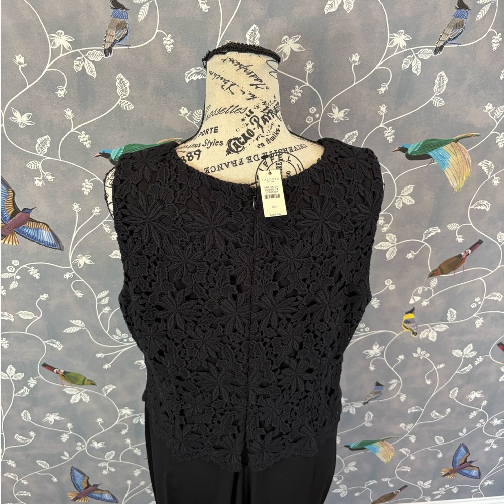 NWT Talbots Black Ponte Floral Embroidered Lace Formal Sheath Dress Women 16P - Picture 10 of 16